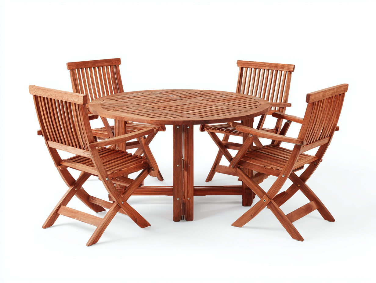 Conjuntos de comedor de jardín de madera 120x120x75 cm - marrón - conjunto exterior con mesa redonda y sillas plegables