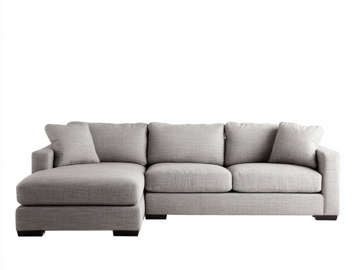 Sofás de esquina de tela 300 x 160 x 85 cm - color gris - diseño moderno con chaise longue y asientos acolchados