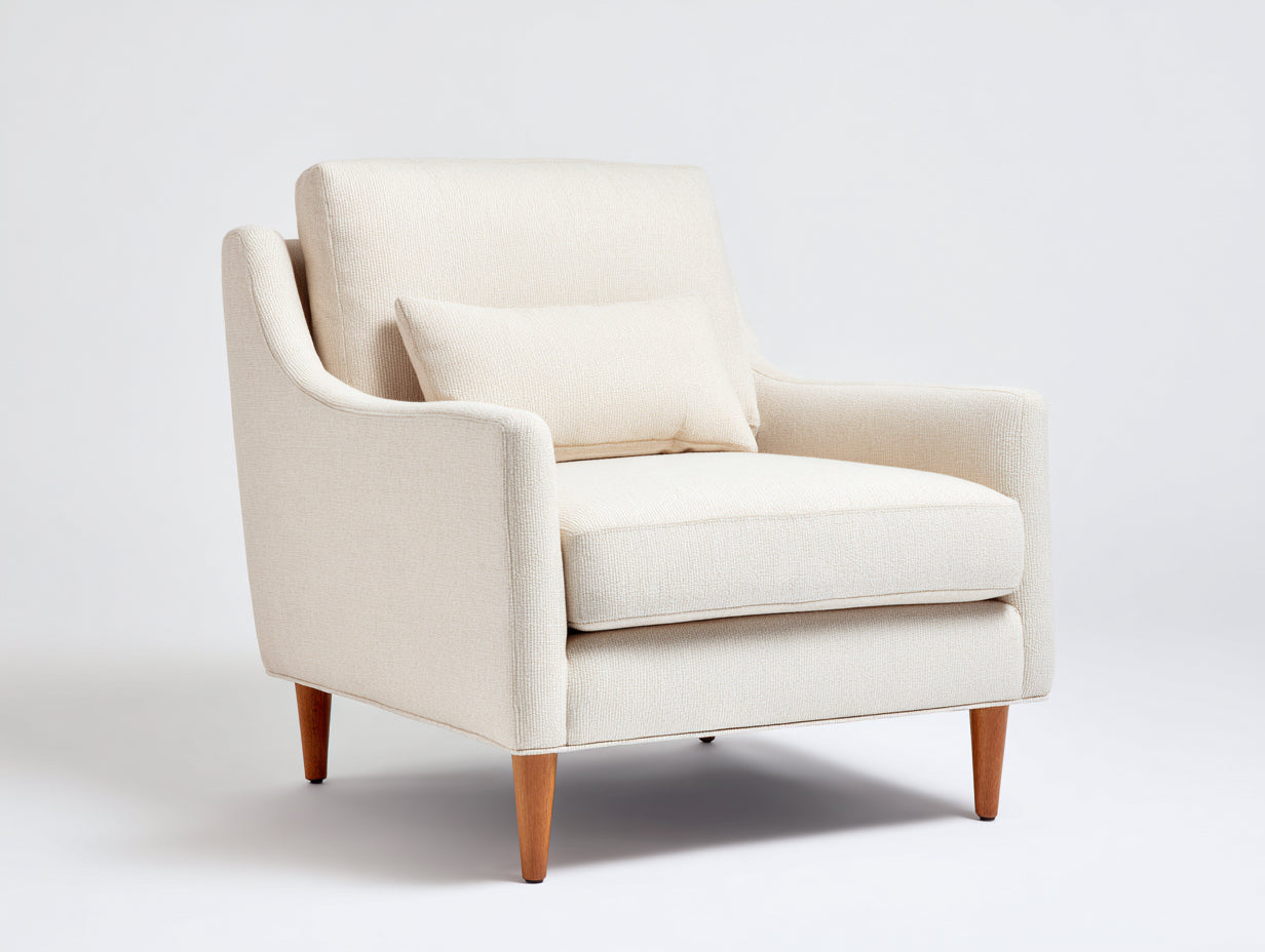 Sillones tapizados 90x84x88 cm - blanco crema y marrón claro - diseño moderno con respaldo alto
