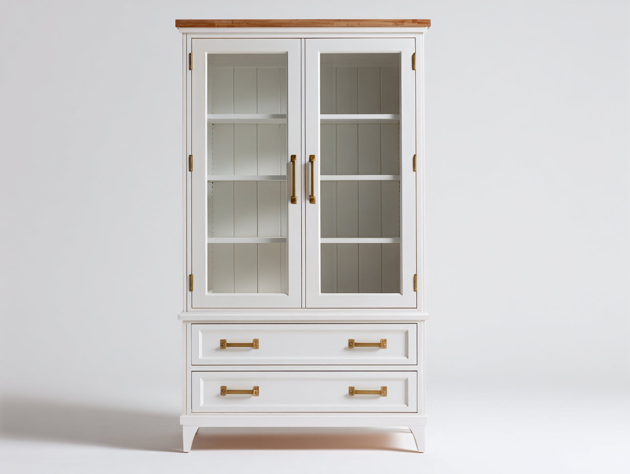 Estantería de madera con puertas de cristal y cajones 80 x 40 x 180 cm - Armario expositor para salón