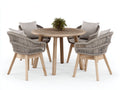 Conjuntos de comedor de jardín de madera y cuerda 120 x 120 x 75 cm - color madera natural y gris - mesa redonda con 4 sillas