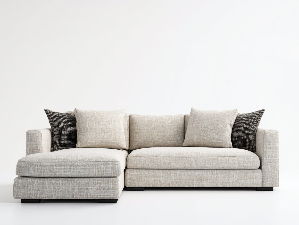 Sofás de esquina de tela 280x160x85 cm - beige - diseño moderno con chaise longue y asientos acolchados