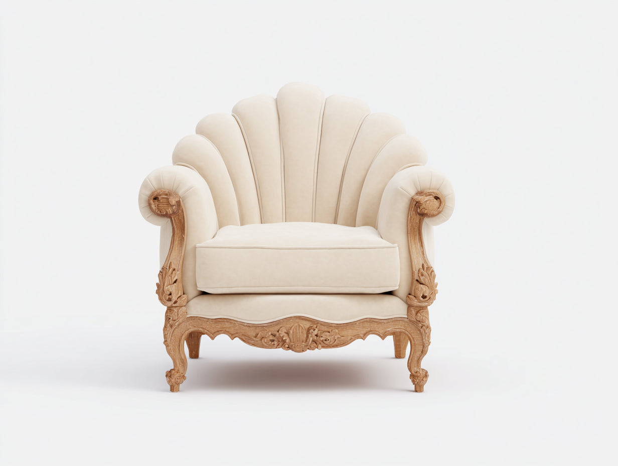 Sillones de tela 90x85x95 cm color beige y madera natural con respaldo acolchado y diseño clásico
