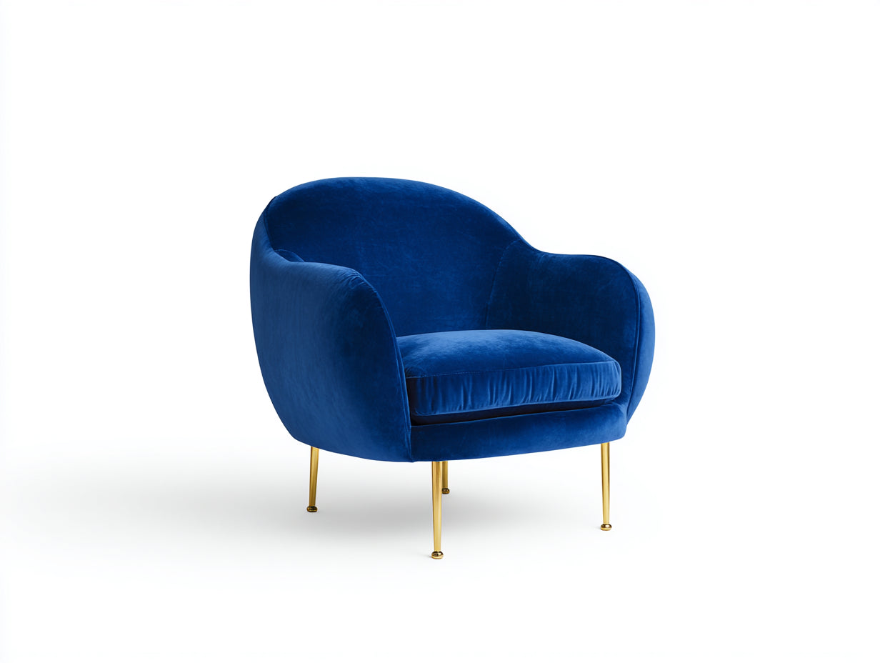 Sillones tapizados 82x78x84 cm - azul intenso y dorado - diseño envolvente moderno