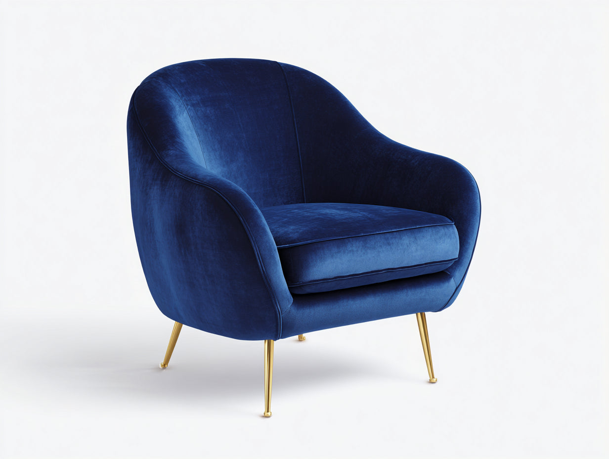 Sillones de terciopelo 85 x 80 x 85 cm - color azul - diseño moderno con patas metálicas doradas