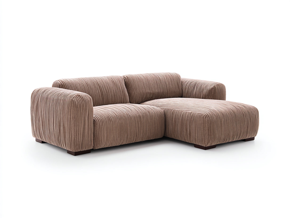 Sofás de esquina de tela 260x170x85 cm - marrón - diseño moderno con chaise longue y asientos acolchados
