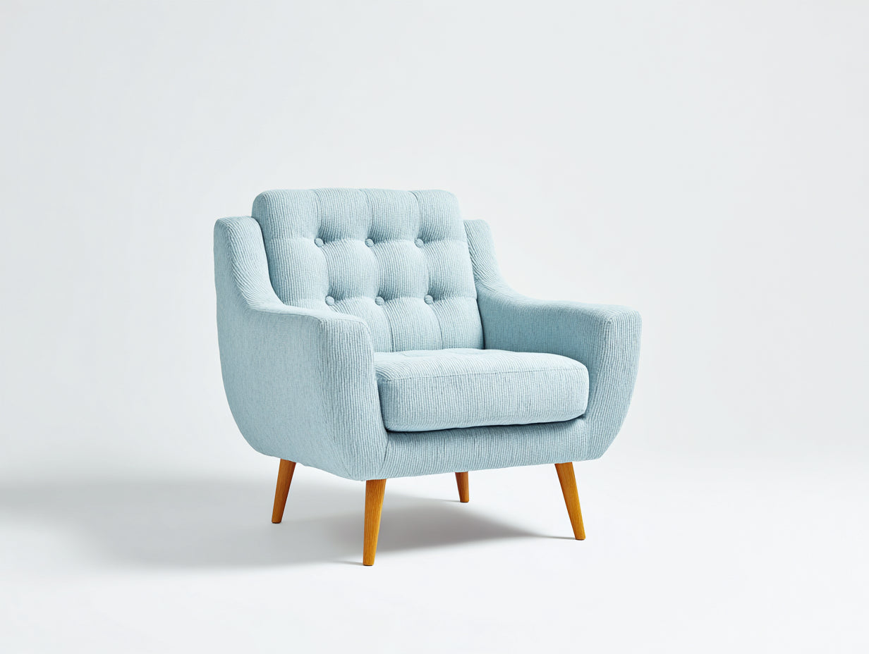Sillones de tela 85x80x90 cm color azul claro con respaldo acolchado y diseño moderno