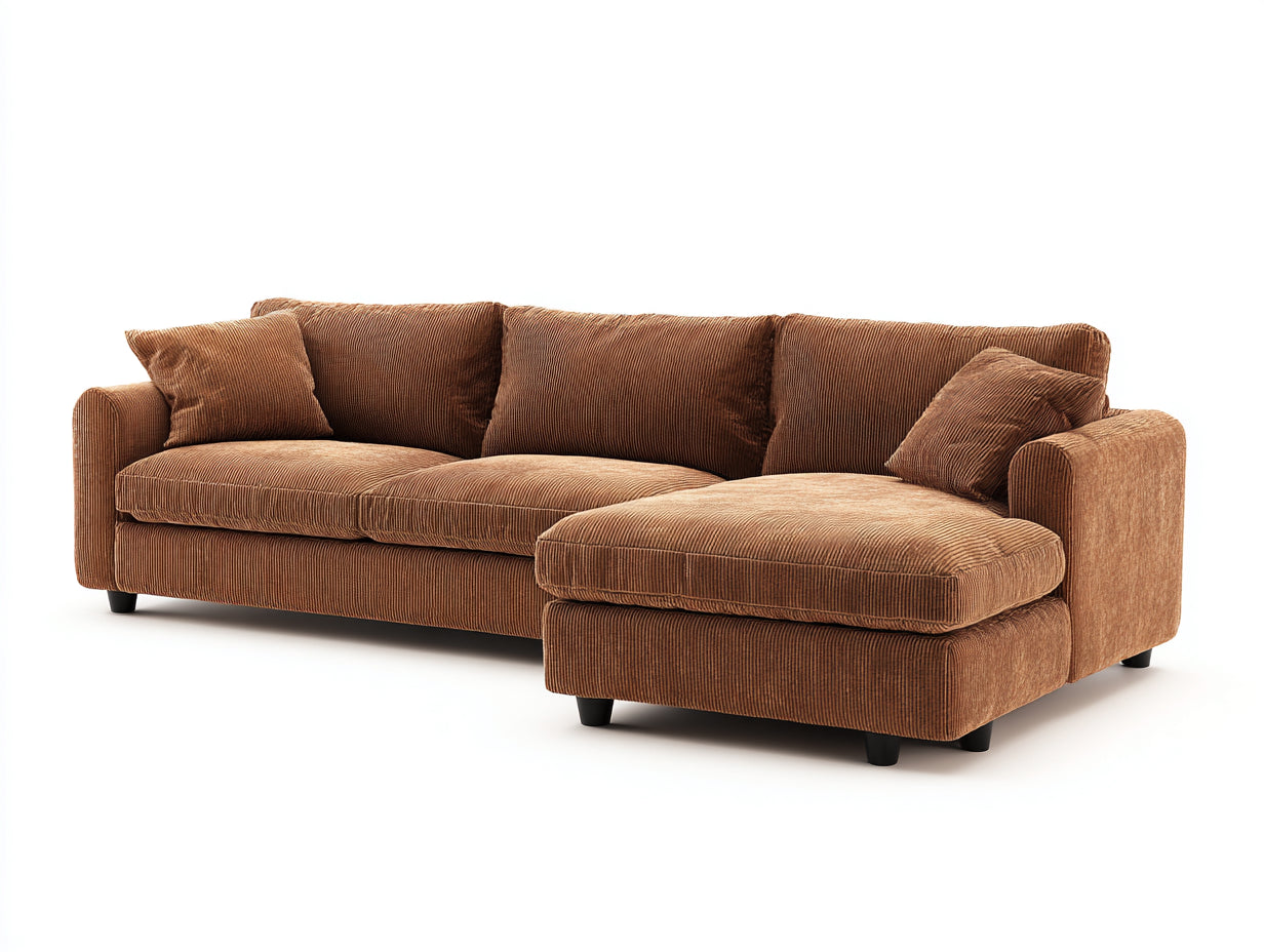 Sofás de esquina tapizados 285x180x88 cm - marrón y negro - diseño moderno con chaise longue