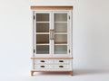 Estanterías con 2 puertas de cristal y 2 cajones 110x45x200 cm - blanco y madera natural - diseño rústico moderno