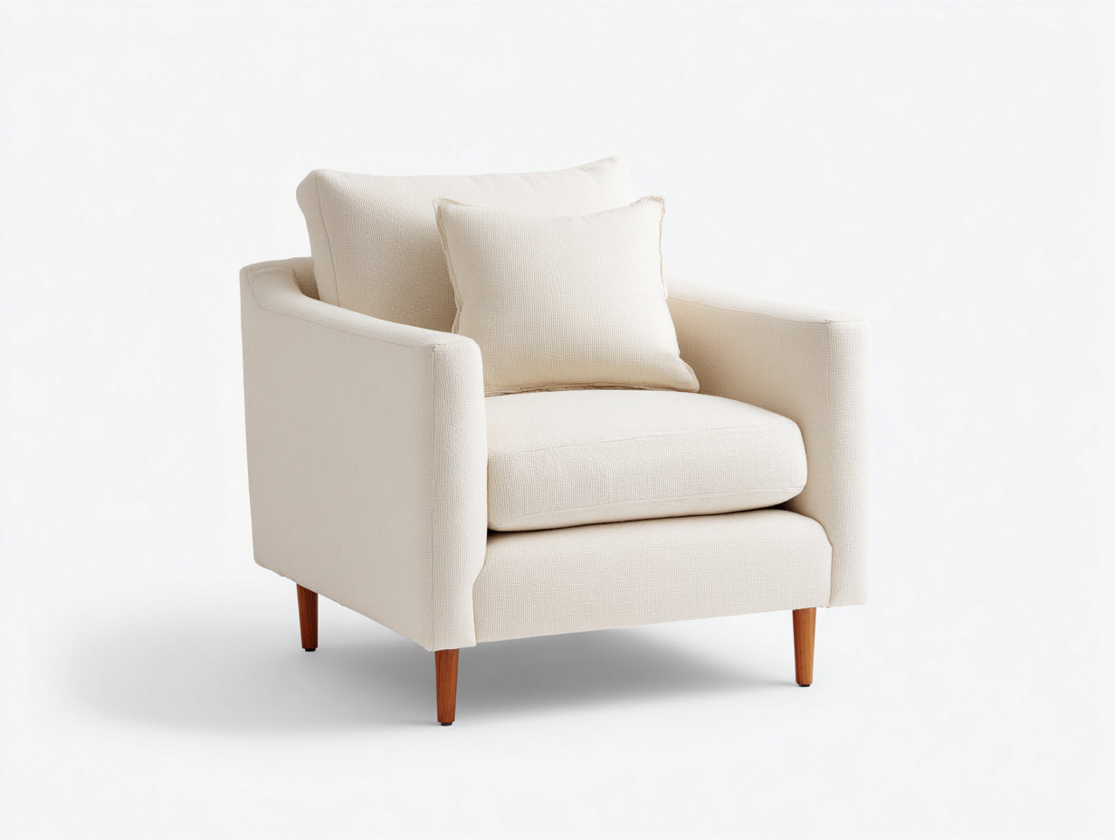 Sillones de tela 82 x 85 x 82 cm - color beige - diseño moderno con reposabrazos amplios y patas de madera