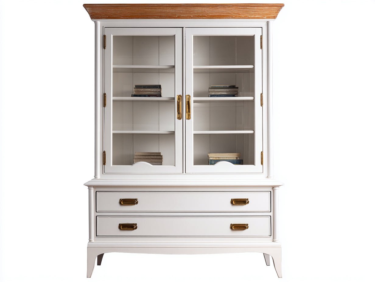 Estanterías de madera 100x40x180 cm - blanco - diseño clásico con puertas de vidrio