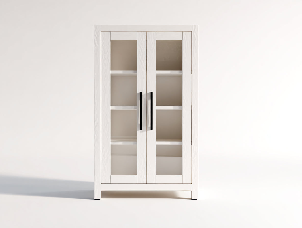 Estanterías con 2 puertas de cristal 90 x 40 x 150 cm - Blanco y negro - Diseño moderno para salón y comedor