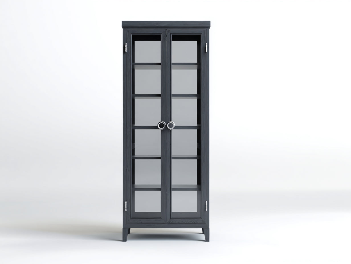 Estanterías con 2 puertas de cristal 80x40x195 cm - negro y gris - diseño alto moderno