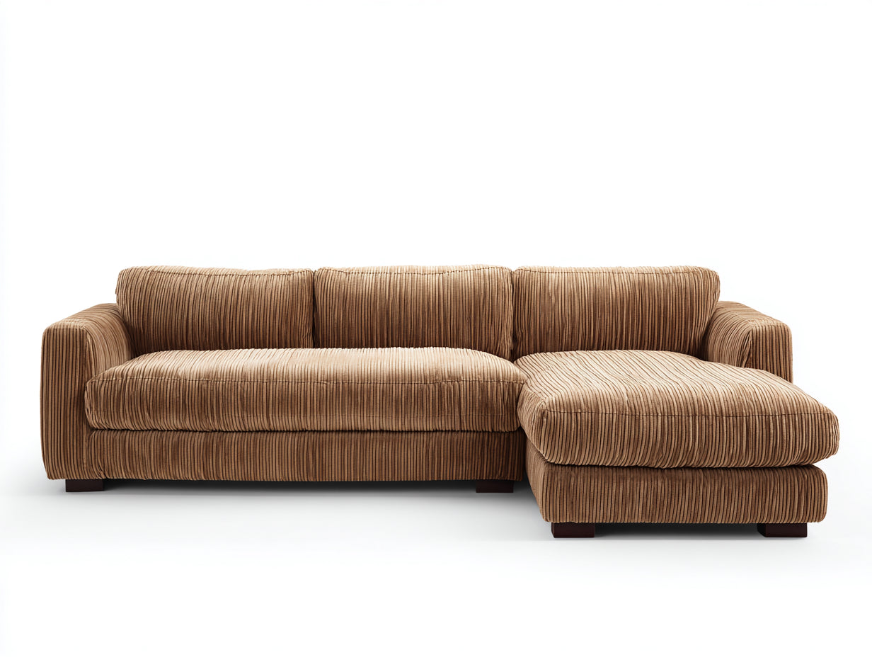 Sofás de esquina tapizado en pana 285 x 175 x 88 cm - Marrón caramelo - Diseño modular con chaise longue y asientos amplios